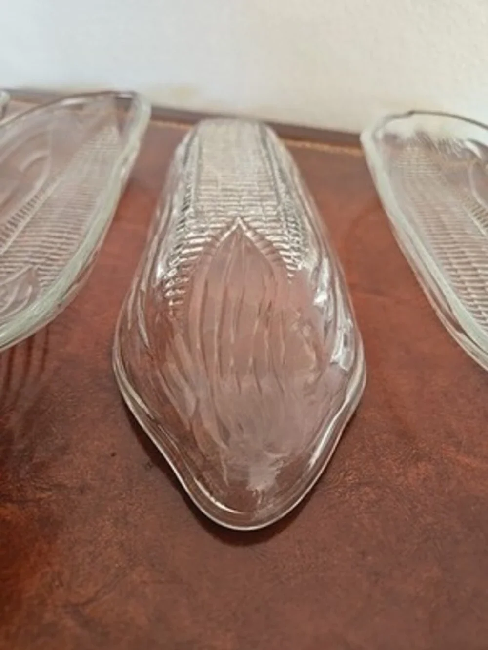 Vintage CORN ON THE COB Holders Clear Pressed Heavy GLASS DISHES Plates - 4